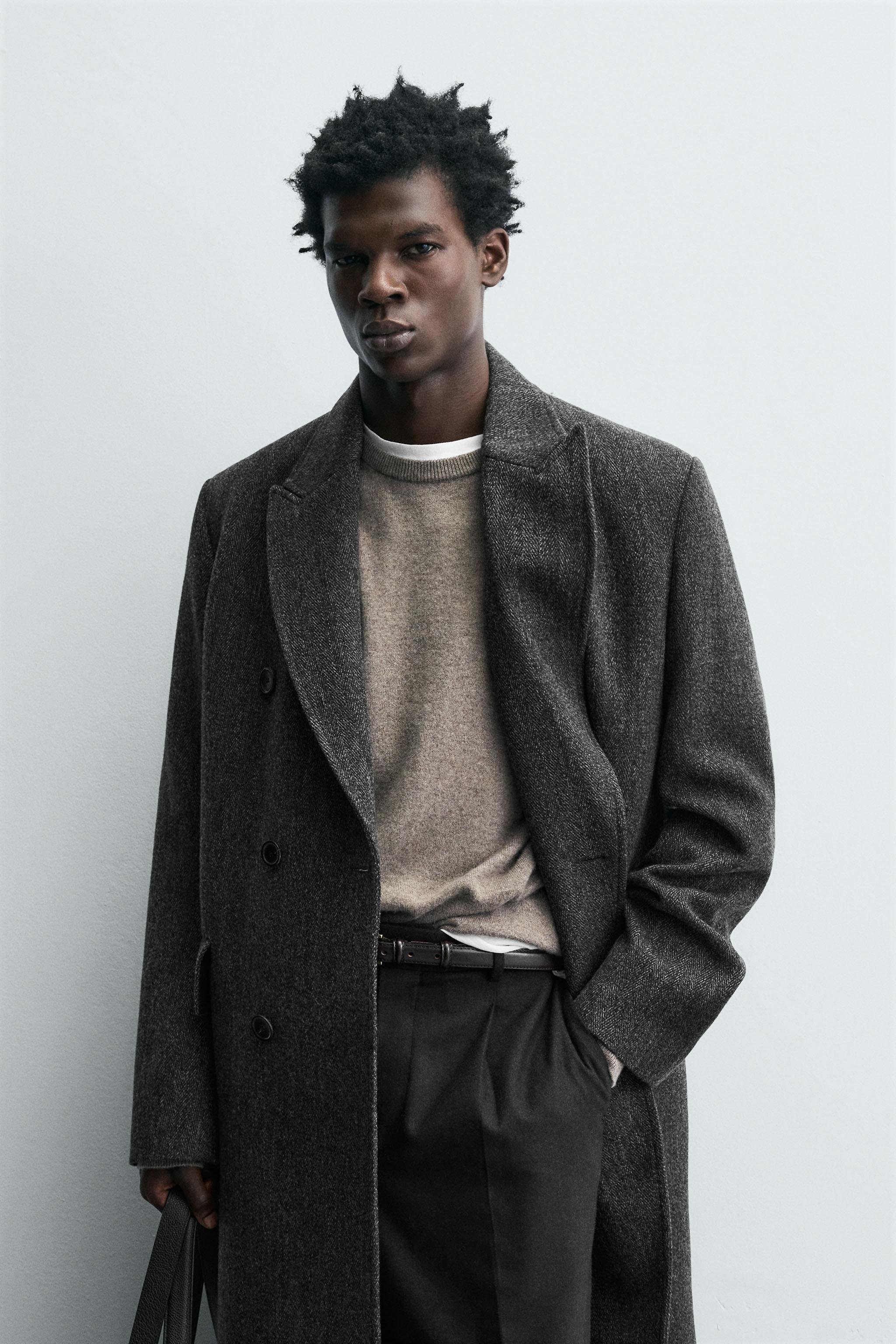 LIMITED EDITION HERRINGBONE DOUBLE BREASTED WOOL BLEND COAT